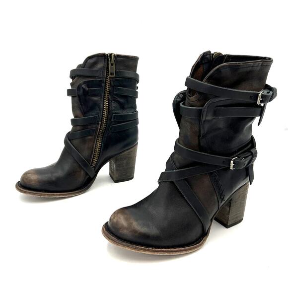 Freebird by Steven Baker Boots Wrap Leather Detail Distressed Brown Western - Picture 2 of 10